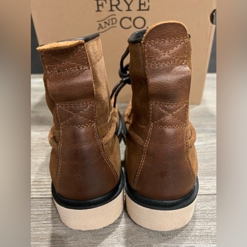 NWT Frye and Co Montana Waxed Suede Moc Toe Wedge Boots 9.5 M Tan Brown - Picture 10 of 11